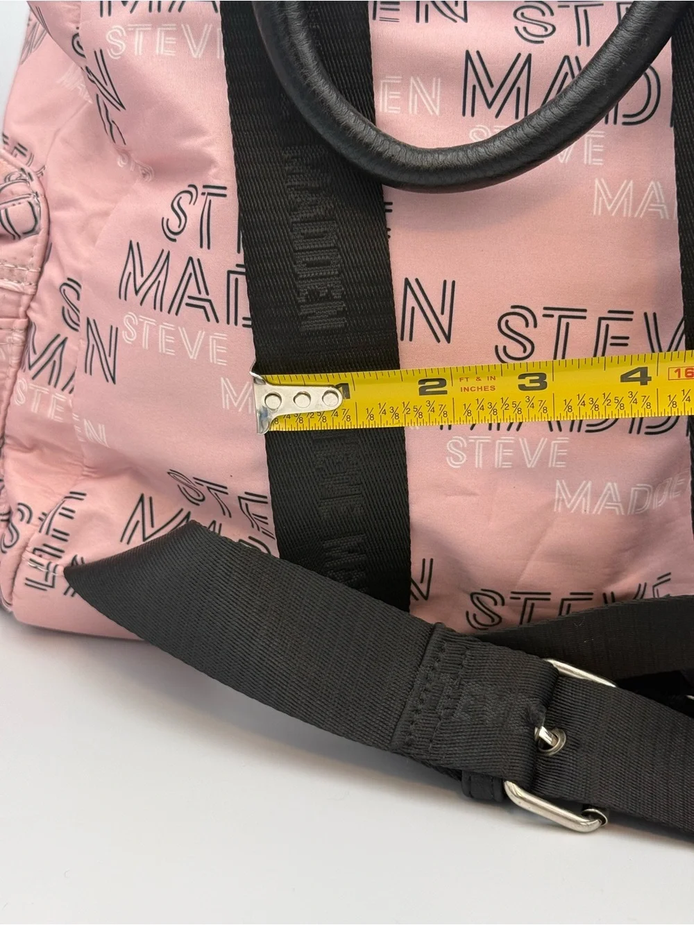 Steve Madden Pink Nylon Mini Backpack All Over Logo Spellout Drawstring Flap